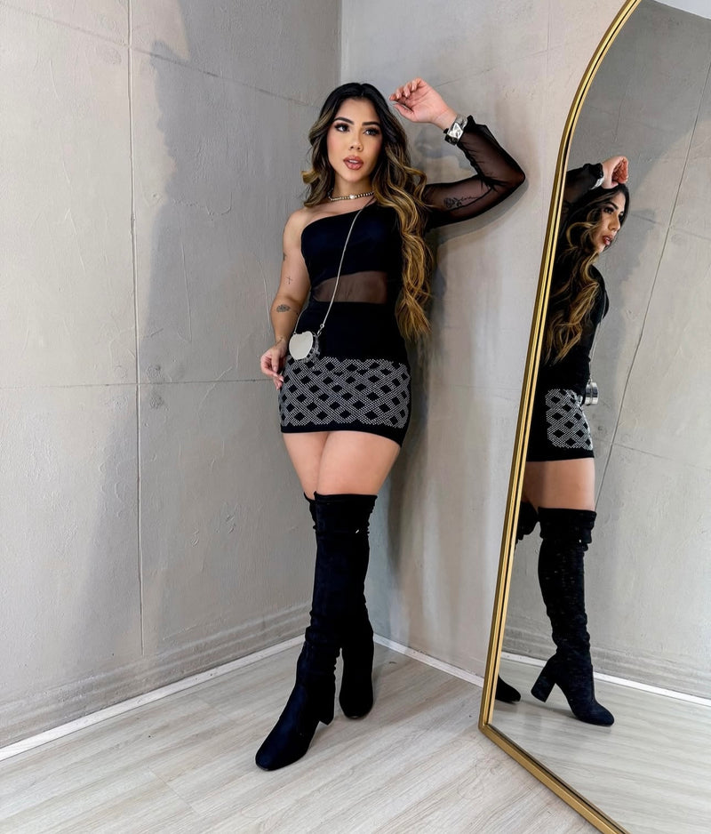 Conjunto moda balada strass bory + saia strass (PROMOÇÃO)
